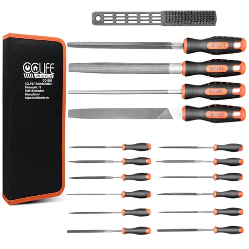 Cclife Set Lime Professionali 17 Pezzi - 4 Lime Grandi Per Metallo, 12 Lime Piccole Ad Ago, Con Spazzola Di Pulizia E Custodia