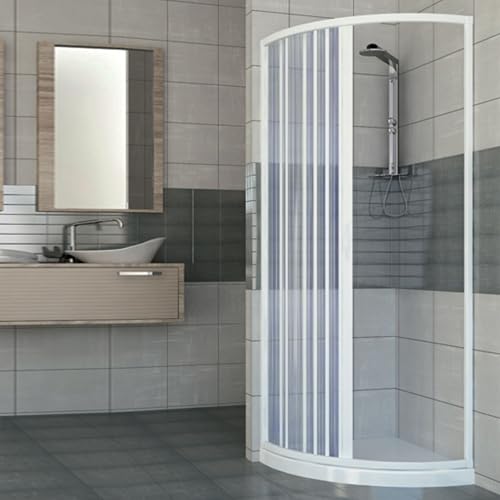 Box Doccia Ad Una Porta Apertura Laterale Semicircolare. Prodotto In Pvc Atossico Autoestinguente. Riducibile Attraverso Il Taglio Del Binario. Colore