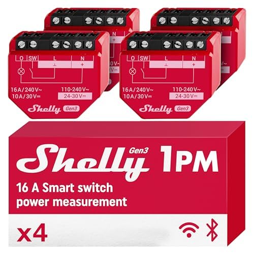 Shelly 1Pm Gen3, Wi-Fi Interruttore Intelligente Relé - 1 Canale, 16А, Monitora Il Consumo Di Energia, Controllo Remoto E Automazione, Illuminazione, 