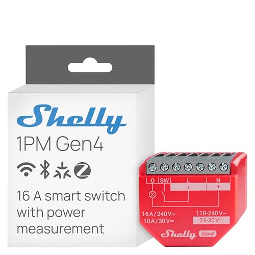 Shelly 1Pm Gen4 - Interruttore Relè Intelligente Wi-Fi, 1 Canale, 16A, Monitora Il Consumo Di Energia, Domotica, Nessun Hub Richiesto, Certificato Mat