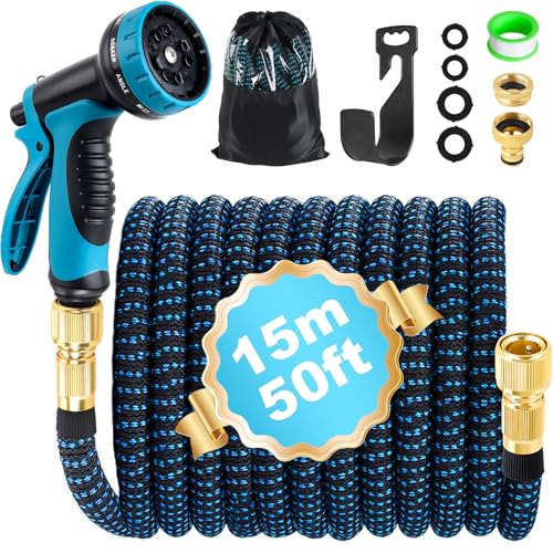 Tubo Acqua Giardino Estensibile 15 Metri, Tubo Estensibile Da Giardino Flessibile Con Adattatore Da 1/2" E 3/4", 10 Funzioni Pistola, Canna Acqua Giar