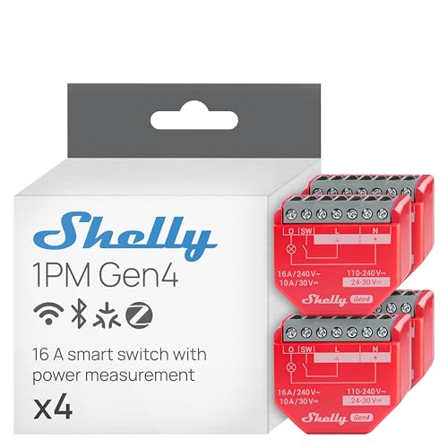 Shelly 1Pm Gen4 - Interruttore Relè Intelligente Wi-Fi, 1 Canale, 16A, Monitora Il Consumo Di Energia, Domotica, Nessun Hub Richiesto, Certificato Mat