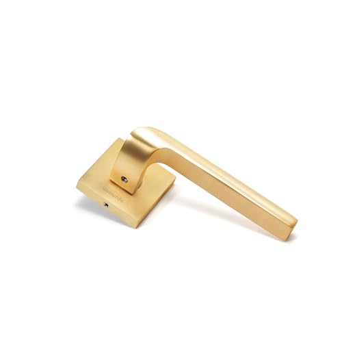 La Lourde - Maniglia Per Porta Atlas - Alluminio Finitura Oro Spazzolato - Alta Qualità - Porte Interne - Marca Francese - Finitura Quadrata + Rosone