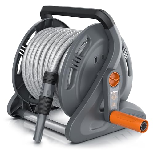 Brandson - Avvolgitubo Da Giardino Automatico Da 20 Metri, Avvolgitubo Mobile Da Giardino Con 20 M Di Tubo, 2 M Di Tubo Di Alimentazione, Supporto A P