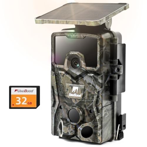 Usogood Fototrappola Solare 4K 48 Mp, Batteria Al Litio Da 2600 Mah Integrata, Fototrappola Notturna Con Visione Notturna Attivata Dal Movimento, Incl