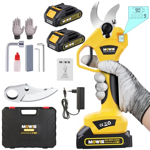 Forbici Potatura Elettriche, Mowis Forbici Potatura A Batteria Professionali 30Mm, 2 X 2000Mah Batteria Con Lcd Display, Electric Pruning Shears Da Po