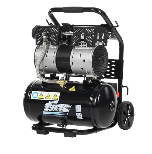 Fiac Compressore D'Aria Portatile Silenzioso Supersilent 10, Compressore Aria Senza Olio, Pressione Massima 8 Bar, Potenza 1 Cv, Serbatoio 10 Litri, R