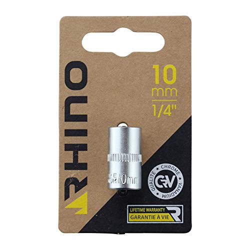 Rhino 9032 Esognale 10 Mm Set Bussola Esagonale, Corta Metrica - 6 Pannelli - Diam. 10 Mm - Quadrato Di Allenamento 1/4" - Alta Qualità (Chrome Vanadi