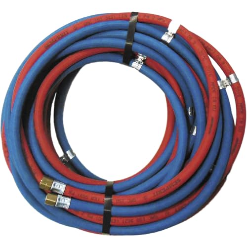 Pologen Tubo Per Saldatura In Acetilene Da 3/8 Pollici E Tubo Per Ossigeno Da 1/4 Pollici Con Attacco E Morsetto, 5 Metri