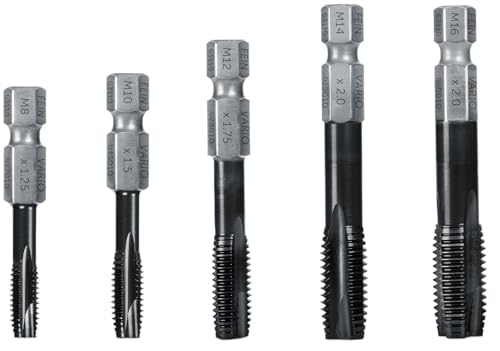 Fein Set Di Maschiatura Per Fori Passanti Vario 5 Pz. 1X M8, M10, M12,M14, M16 Confezione Cilindrica, Elevata Resistenza Materiali, Attrito Ridotto, A
