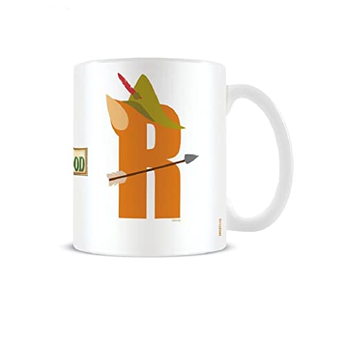 Tazza Da Caffè In Ceramica Con Alfabeto Disney (R For Robin Hood Design) Da 311,8 Ml, In Confezione Regalo Disney, Prodotto Ufficiale