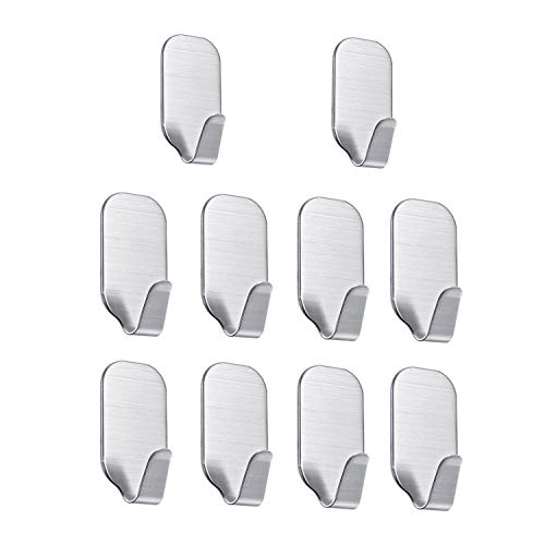 Meiyijia Ganci Adesivi Acciaio Inox Sus304, Finitura Spazzolata,No Need Drill Sul Muro,Per Cappotti, Borsetta, Asciugamani, Bagno, Cucina(10 Pezzi)