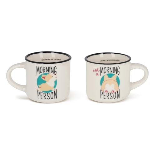Legami - Tazzine Da Caffè Espresso For Two, Set Da 2 Coffee Mug In Porcellana New Bone China, Tazza Caffè Lavabile In Lavastoviglie, Tema Corgi Mornin