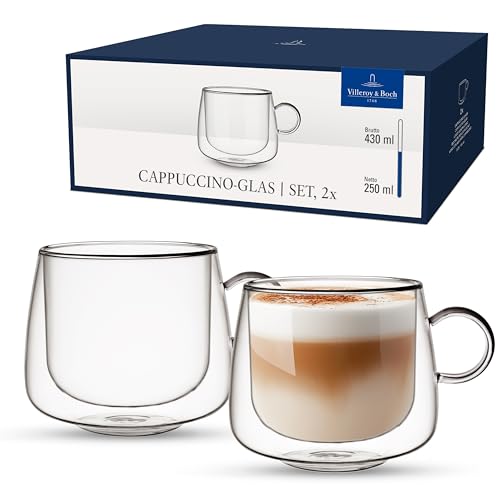 Villeroy & Boch – Artesano Hot&Cold Beverages Bicchiere Da Cappuccino, Bicchieri A Doppia Parete Per Bevande Fredde E Calde, Vetro Borosilicato, Lavab