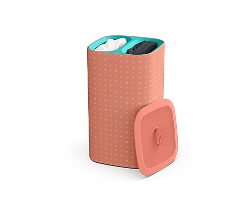 Joseph Joseph Tota Pop - Cesto Separatore Porta Biancheria Bucato, 60 Litri, Con Coperchio, 2 Sacchi Rimovibili Con Manici, Corallo/Turchese