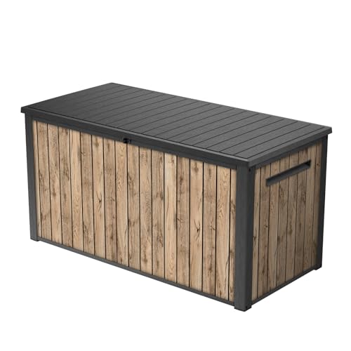 Keter Scatola Da Giardino Sierra 643L | 155 X 73 X 69 Cm | Plastica Effetto Legno (Pino) | Coperchio Con Molle A Gas | Chiudibile A Chiave