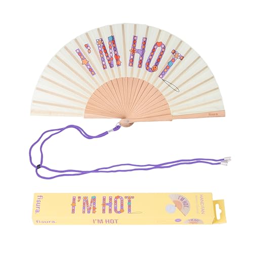 Fisura – Ventaglio In Legno Originale Con Messaggio “I’M Hot”. Accessorio Moderno E Colorato, Ventaglio Portatile Beige Con Gancio Incluso. Dimensioni