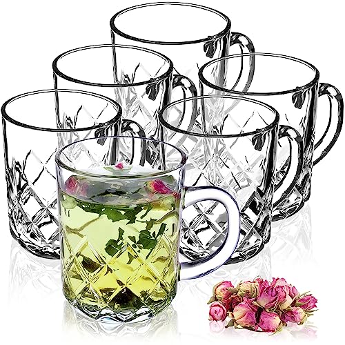 Kadax Tazze Da Tè In Vetro Trasparente Per Bevande Calde E Fredde, Bicchieri Da Caffè Con Manico E Base Stabile, Tazzine Per Tisane (Set Di 6, 230 Ml)