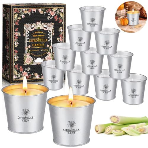 Guhaool Candele Citronella Esterno Set, 12X2.2Oz Citronella Candele Per Esterno Con Cera Di Soia Naturale E Oli Di Citronella Per Esterno Interno Giar