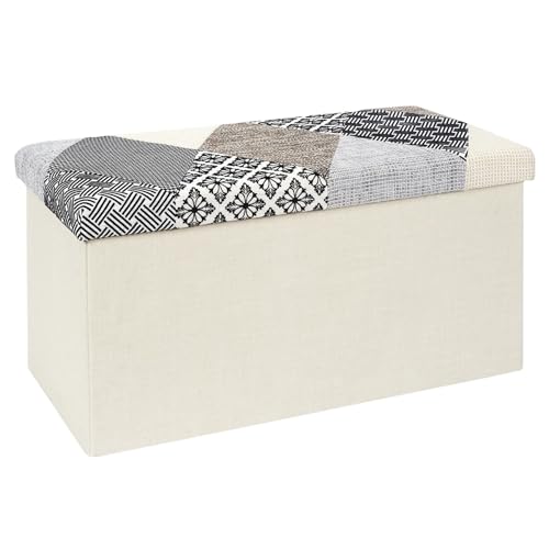 Home Deco Factory Chest, Bench, Patchwork, Grey, Bench, Foldable, For Living Room, Bedroom, Dining Room, Multicoloured, 76 X 38 X 38 Cm