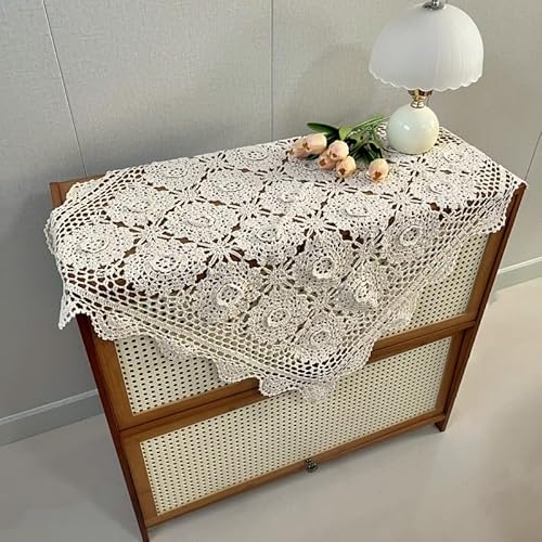 Yizunnu Tovaglia Quadrata Fatta A Mano All'Uncinetto, In Cotone Beige, Centrini Da Tavolo Per Feste Di Nozze, 80-85 Cm