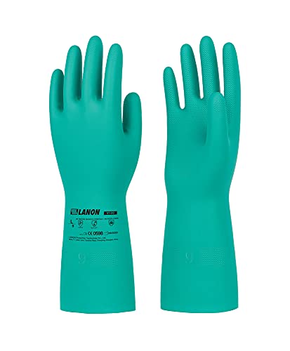 Lanon Protection Chemical Resistant Gloves 3Pairs Nitrile Flocked Chemical Protective Gloves Resist Strong Acid, Alkali,Latex Free Safety Work Gloves