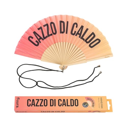 Fisura – Ventaglio Originale Con Messaggio “Cazz* Di Caldo”. Ventaglio In Legno Moderno E Divertente. In Toni Rossi. Con Cordino. Dimensioni: 42,5 X 2
