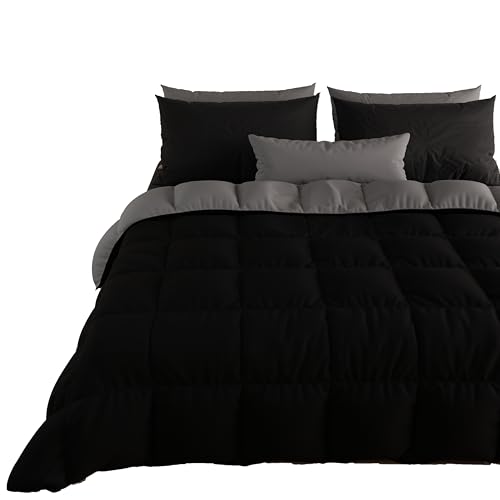 Petti Artigiani Italiani - Trapunta Matrimoniale Invernale, Piumone Matrimoniale, Tinta Unita Double Face Nero 100% Made In Italy