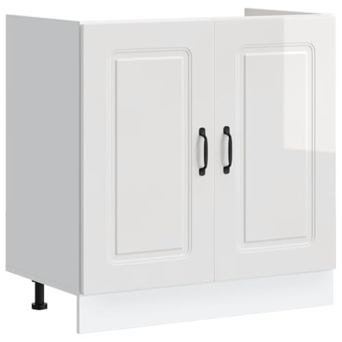 Vidaxl Mobile Base Lavello Kalmar Bianco Lucido 80X46X81,5 Cm