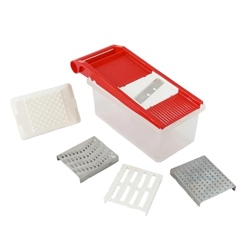 Rigamonti Set Magic Grater Con Proteggidita. Grattugia E Affettaverdure. 4 Inserti Intercambiabili Con Lame In Acciaio Inox. Contenitore Con Coperchio