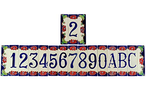 Numeri Civici In Ceramica,Numero Civico Ceramica Con Fiore,Oggetto In Ceramica Da Esterno Colorati A Mano Nf Misure: Numero H 15Cm,L 4,5Cm,Spessore 0,