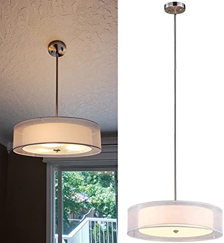 Depuley, Lampada Da Soffitto A Led, Regolabile In Altezza, Rotonda, Moderna, Sala Pranzo, Con 3 Portalampada E27, Sospensione Tessuto, Tavolo Per Sogg