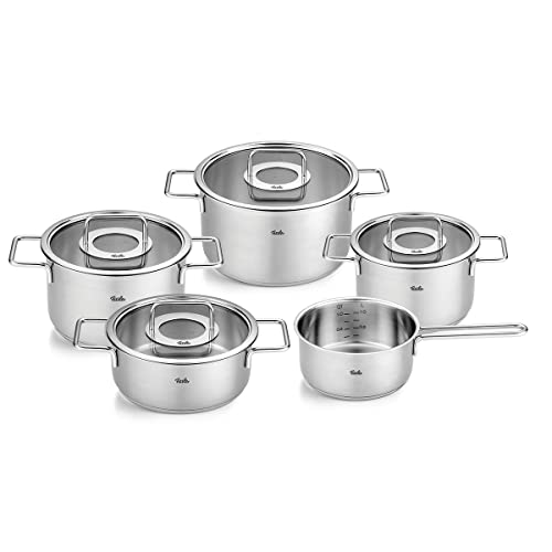 Fissler Pure Collection - Set Di Pentole In Acciaio Inox, 5 Pezzi, Pentole Con Coperchi In Vetro (3 Pentole, 1 Padella, 1 Casseruola), Compatibile Ind
