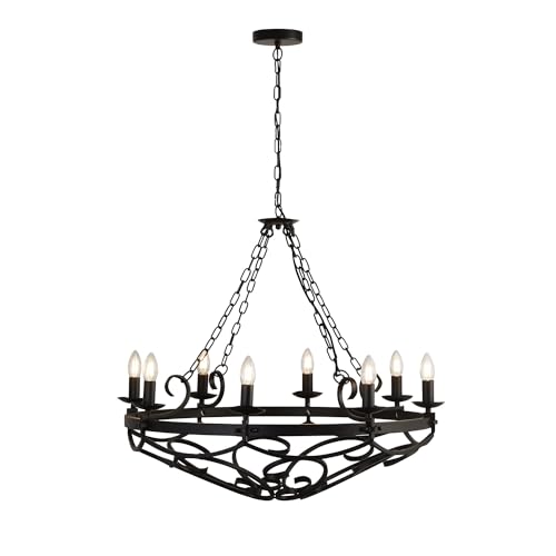 Searchlight Cartwheel - Lampadario A Sospensione A Catena Cilindrica Con 8 Luci - Nero