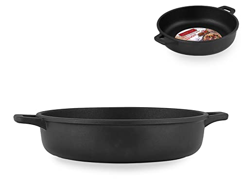 Home Granchef Tegame Fus Antiaderente Ex/Chef 2 Manici Cm28 Pentole Cucina, Alluminio Pressofuso, Nero, 28 Cm