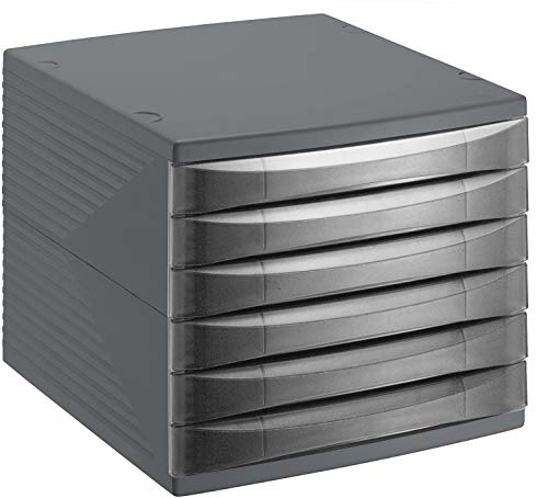 Rotho Quadra Cassettiera/Scatola Da Ufficio Con 6 Cassetti, Plastica (Ps) Senza Bpa, Nero, 36.5 X 28.0 X 25.0 Cm