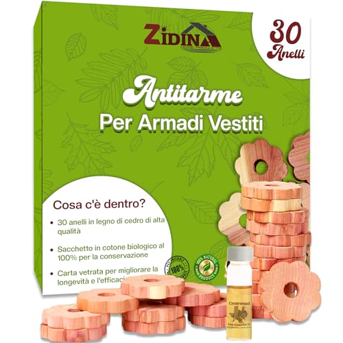 Zidina© Antitarme Per Armadi Vestiti | 30X Anelli Legno Di Cedro 100% Naturale Anti Tarme Per Armadio Tessuto | Per Anti Tarme Armadio E Cassetti | Pr