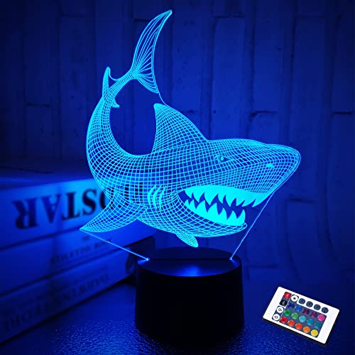 Fullosun Shark 3D Illusion Night Light, Shark Touch Table Desk Lamp, Con Telecomando 16 Colori Usb Decorazione Della Stanza Regalo Di Compleanno