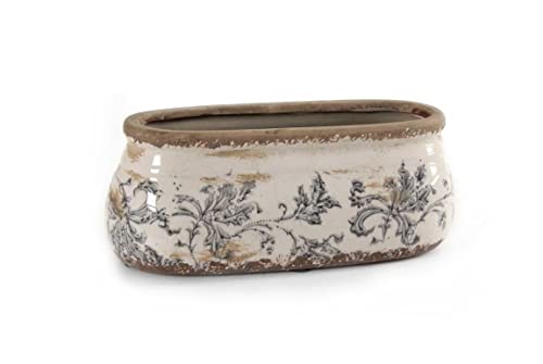 Gicos Import Export Srl Vaso Vasetto Cachepot Anticato In Ceramica Ovale 29 * 13 * 12 Cm Schabby Chic Casa Giardino Exc-753466