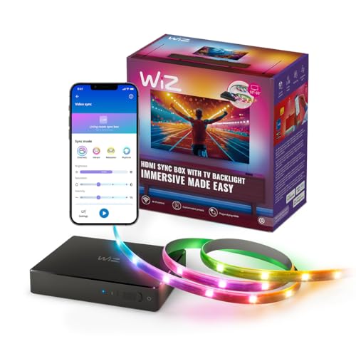 Wiz Hdmi Sync Box Con Retroilluminazione Tv, Sincronizza La Luce Con Film, Giochi E Musica, Hdmi 2.0, Striscia Led Rgbic Per Tv Da 55-65 Pollici, Cont