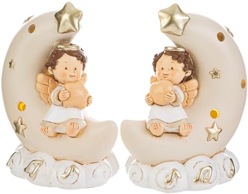 Puntocasastore 1 Pz Angelo Su Luna In Resina Con Luce Lec 6X8Xh.11Cm 2Ass. Bomboniera Segnaposto