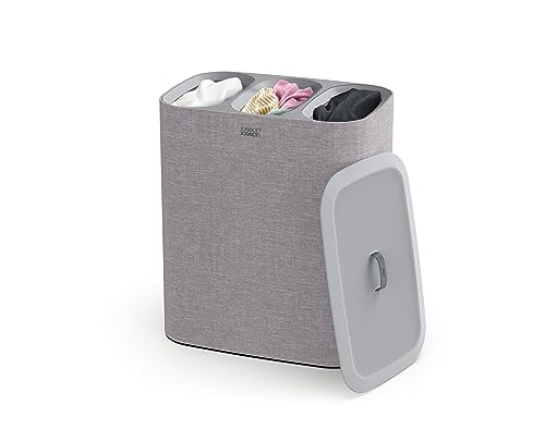 Joseph Joseph Tota - Cesto Separatore Porta Biancheria Bucato, 90 Litri, Con Coperchio, 3 Sacchi Rimovibili Con Manici, Grigio