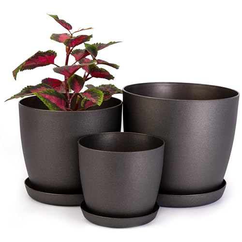 Home Garden Ornaments Vaso Per Piante Da Interno Grafite Set Di 3 Misure 14/16/18 Cm - Opaco Vaso Da Esterno Con Sottovaso Senza Fori Di Drenaggio - V