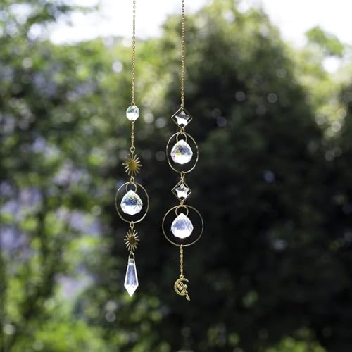 Sun Catcher Window Decoration Appeso Cristallo Sun Catcher Pendente Luna O Sole Prism Ball Arcobaleno Produttore Decorazione Casa Giardino Nol Party D