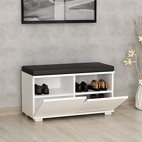 Scarpiera Con Pouff Colore Bianco E Nero 80 Cm - Dragoshoe