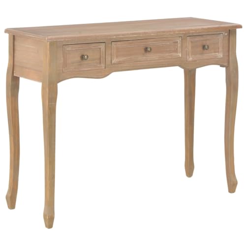 Vidaxl Tavolo Consolle Da Trucco Compatto Con 3 Cassetti Tavolino Cosmetico Toilette Pomelli In Ferro Marrone In Mdf E Legno Di Pino