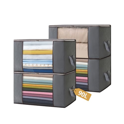 Boic 4 Pezzi Scatole Per Armadio 90L, Contenitori Salvaspazio Per Vestiti, Grande Capacità, Organizer Pieghevole Per Indumenti, Scatola Trasloco, Bust