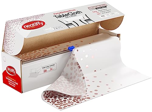 Neatiffy Rotolo Di Tovaglia Monouso Biodegradabile In Plastica Con Taglierina Scorrevole, Copertura Impermeabile Per Tutti I Tavoli/Forme, Picnic, Fes