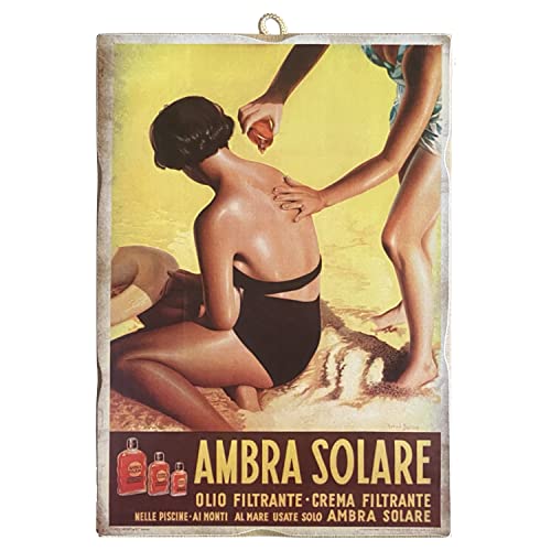 Kustom Art Quadro Stile Vintage Serie Old Pubblicità Olio Filtrante Abbrozzante Solare Stampa Su Legno 25X18Cm.
