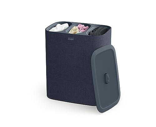 Joseph Joseph Tota - Cesto Separatore Porta Biancheria Bucato, 90 Litri, Con Coperchio, 3 Sacchi Rimovibili Con Manici, Nero/Blu